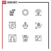 Modern Set of 9 Outlines Pictograph of celebrate text setting font light bulb Editable Vector Design Elements