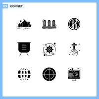 Pictogram Set of 9 Simple Solid Glyphs of remove minus sound delete roza Editable Vector Design Elements