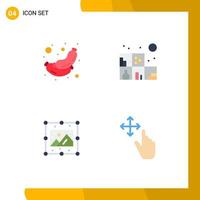 4 Universal Flat Icons Set for Web and Mobile Applications food picture breakfast bookshelf finger Editable Vector Design Elements
