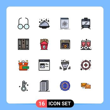 conjunto moderno de 16 líneas rellenas de color plano pictograma de transporte de entrega de desarrollador logístico de madera elementos de diseño de vector creativo editable