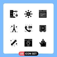 User Interface Pack of 9 Basic Solid Glyphs of heart tower seeding design web Editable Vector Design Elements