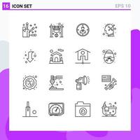 Mobile Interface Outline Set of 16 Pictograms of psychology optimistic target resume personal Editable Vector Design Elements