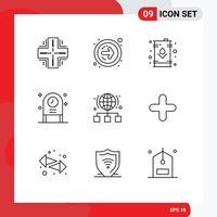 Pictogram Set of 9 Simple Outlines of globe disco can clock tank Editable Vector Design Elements