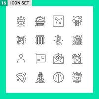 Universal Icon Symbols Group of 16 Modern Outlines of invite day algorithm card storage Editable Vector Design Elements