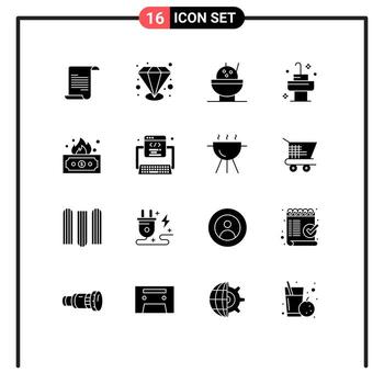 conjunto moderno de 16 pictogramas de glifos sólidos de código de programa sumidero dinero finanzas elementos de diseño vectorial editables vector