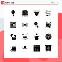 16 Thematic Vector Solid Glyphs and Editable Symbols of safe bank security wire electronic Editable Vector Design Elements