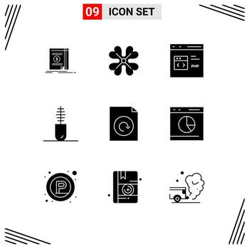 9 User Interface Solid Glyph Pack of modern Signs and Symbols of document fashion code clothing php Editable Vector Design Elements