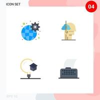 4 User Interface Flat Icon Pack of modern Signs and Symbols of gear education settings catch learning Editable Vector Design Elements