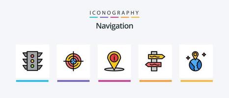 la línea de navegación llenó el paquete de 5 íconos que incluye la ubicación. oficina. mapa. negocio. pasador de mapa diseño de iconos creativos vector