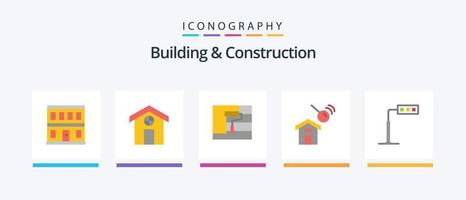 Building And Construction Flat 5 Icon Pack Including tower. construction. painting. search. construction. Creative Icons Design vector