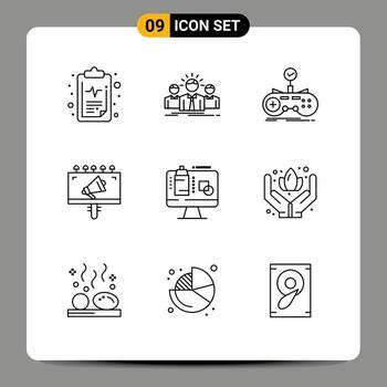 Modern Set of 9 Outlines and symbols such as marketing advertisement leader ad gamepad Editable Vector Design Elements