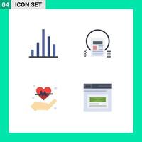 Editable Vector Line Pack of 4 Simple Flat Icons of analytics hold document news heart Editable Vector Design Elements