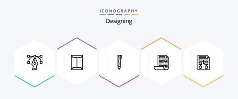 Designing 25 Line icon pack including wireframe. paper. pen. graph. design vector