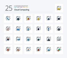 paquete de iconos llenos de 25 líneas de computación en la nube que incluye carga. tecnología. analítica. almacenamiento. nube vector