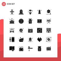 25 Thematic Vector Solid Glyphs and Editable Symbols of tower building plant beach well Editable Vector Design Elements