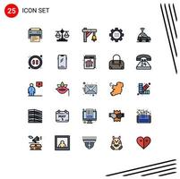 25 User Interface Filled line Flat Color Pack of modern Signs and Symbols of car options bell gear cog Editable Vector Design Elements