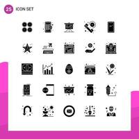 25 User Interface Solid Glyph Pack of modern Signs and Symbols of phone call mall business analytics Editable Vector Design Elements