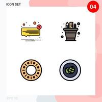 Filledline Flat Color Pack of 4 Universal Symbols of chat pot speech pen doughnut Editable Vector Design Elements