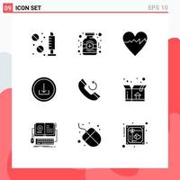 9 User Interface Solid Glyph Pack of modern Signs and Symbols of callback call cardiogram interface basic Editable Vector Design Elements