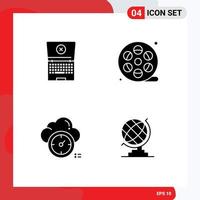 Modern Set of 4 Solid Glyphs Pictograph of laptop timer real paint earth Editable Vector Design Elements