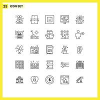 Pictogram Set of 25 Simple Lines of economy programming layout development coding Editable Vector Design Elements