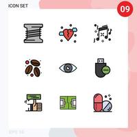 9 Creative Icons Modern Signs and Symbols of mobile design music basic coffee bean Editable Vector Design Elements