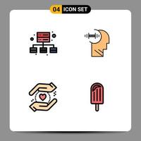 Mobile Interface Filledline Flat Color Set of 4 Pictograms of business love training head cream Editable Vector Design Elements