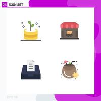 4 Universal Flat Icon Signs Symbols of business mailbox ecommerce store coconut juice Editable Vector Design Elements