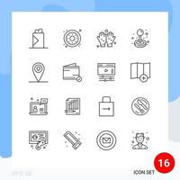 Universal Icon Symbols Group of 16 Modern Outlines of commerce heart namaz location game Editable Vector Design Elements