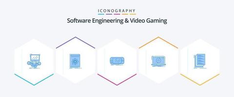 Paquete de 25 íconos azules de ingeniería de software y videojuegos que incluye nuevo. aplicación plataforma. psp. juego vector