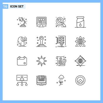 16 Creative Icons Modern Signs and Symbols of brain drop web bottle science Editable Vector Design Elements