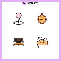 Pack of 4 creative Filledline Flat Colors of location timer pin fast level Editable Vector Design Elements