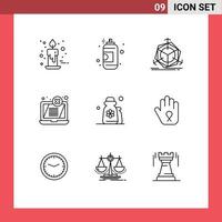 9 Universal Outlines Set for Web and Mobile Applications beauty laptop paint error object Editable Vector Design Elements