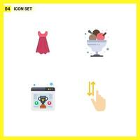 Pack of 4 Modern Flat Icons Signs and Symbols for Web Print Media such as dress seo cafe ice cream browser Editable Vector Design Elements