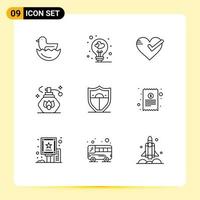 9 Universal Outlines Set for Web and Mobile Applications motivation shield love clean cleaning Editable Vector Design Elements