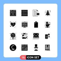 Universal Icon Symbols Group of 16 Modern Solid Glyphs of game camping data tree office Editable Vector Design Elements