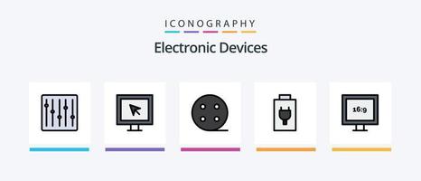la línea de dispositivos llenó el paquete de 5 íconos que incluye . enfocar. mostrar. cámara. televisión. diseño de iconos creativos vector