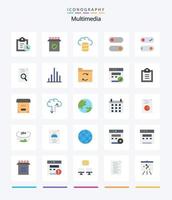 paquete de iconos planos creativos multimedia 25 como inspeccionar. analítica. hospedaje buscar. hora vector