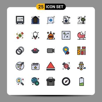 paquete de interfaz de usuario de 25 colores planos básicos de línea llena de elementos de diseño vectorial editables de impresión de palma de flecha de árbol islámico vector