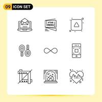 Outline Pack of 9 Universal Symbols of infinite coin sign fast search up Editable Vector Design Elements