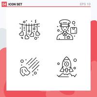 4 User Interface Line Pack of modern Signs and Symbols of hanging space valentine man launch Editable Vector Design Elements