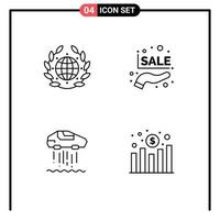 Line Pack of 4 Universal Symbols of earth personal world percentage technolody Editable Vector Design Elements