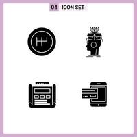 Mobile Interface Solid Glyph Set of 4 Pictograms of gearshift development artificial head layout Editable Vector Design Elements