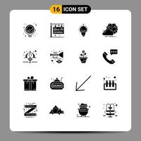 Group of 16 Modern Solid Glyphs Set for mosque inspiration idea innovation creative Editable Vector Design Elements