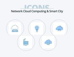 Network Cloud Computing And Smart City Blue Icon Pack 5 Icon Design. bulb. data. computing. internet. network vector