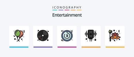 la línea de entretenimiento llenó el paquete de 5 iconos, incluida la foto. cámara. deporte. tocar. consola. diseño de iconos creativos vector