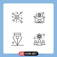 Mobile Interface Line Set of 4 Pictograms of distribute add connection eye pen Editable Vector Design Elements