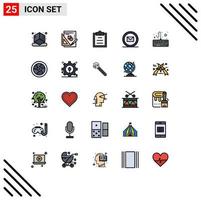 Group of 25 Filled line Flat Colors Signs and Symbols for cinema hardware task computer online Editable Vector Design Elements