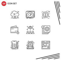 Editable Vector Line Pack of 9 Simple Outlines of protection no info money commerce Editable Vector Design Elements