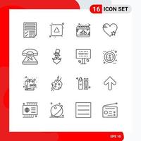 Set of 16 Modern UI Icons Symbols Signs for favorite love up heart gras Editable Vector Design Elements